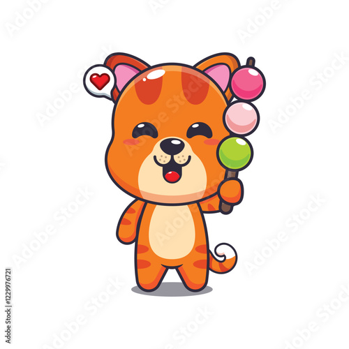 cat mascot cartoon character vector illustration eating dango.