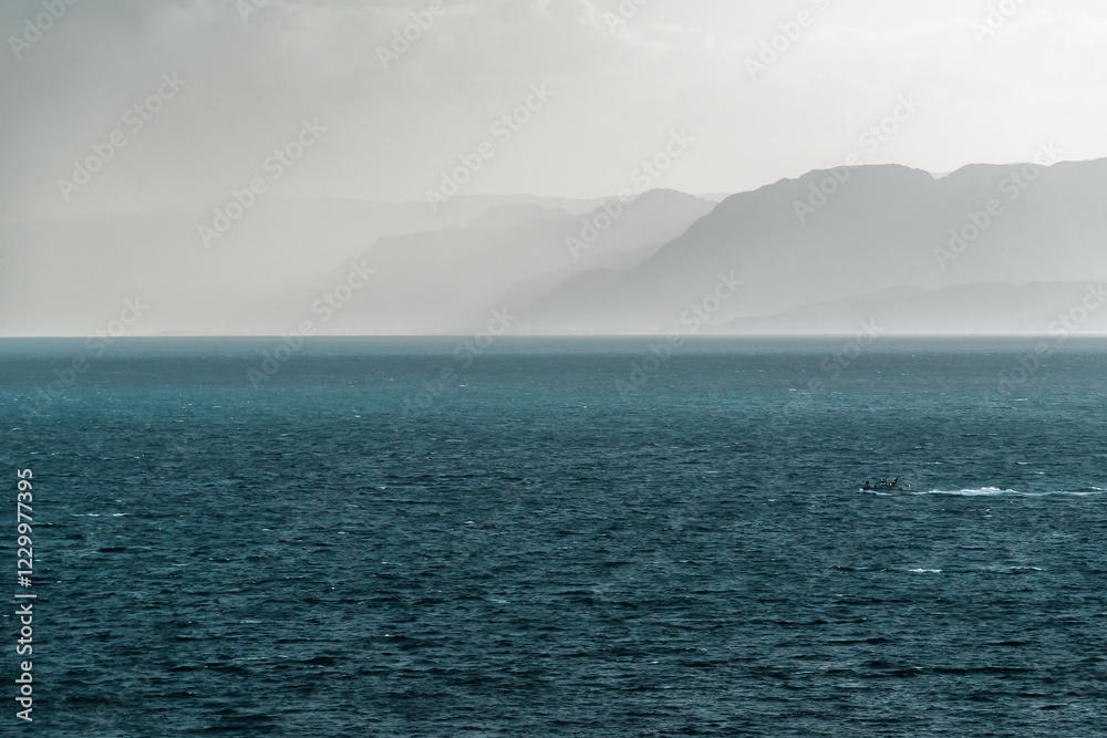 Beautiful seascape fog and mountains Beautiful seascape fog and mountains