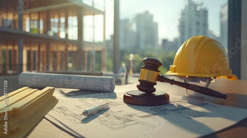 Construction Law: Gavel, Hard Hat, and Blueprints