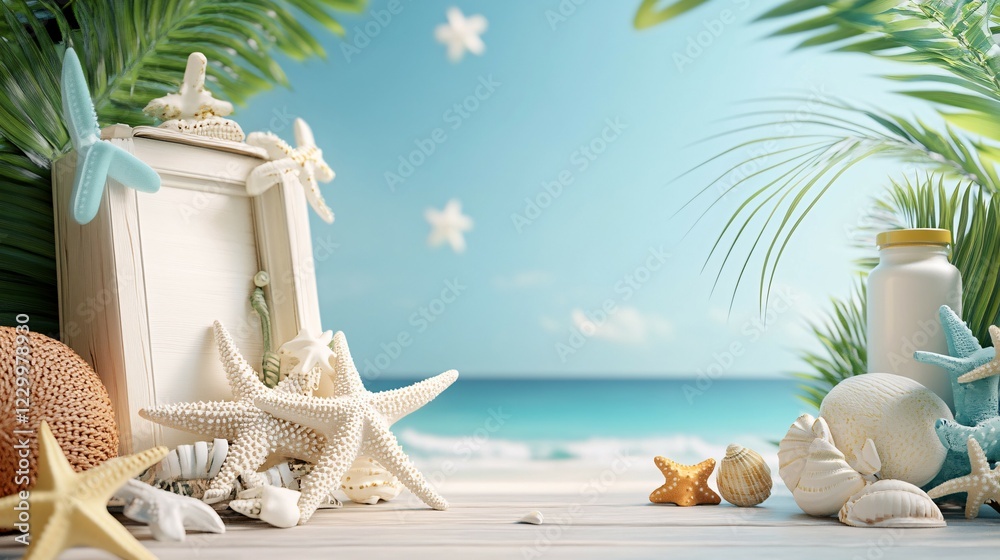 Obraz premium Summer Seashells Frame Beach Ocean Paradise