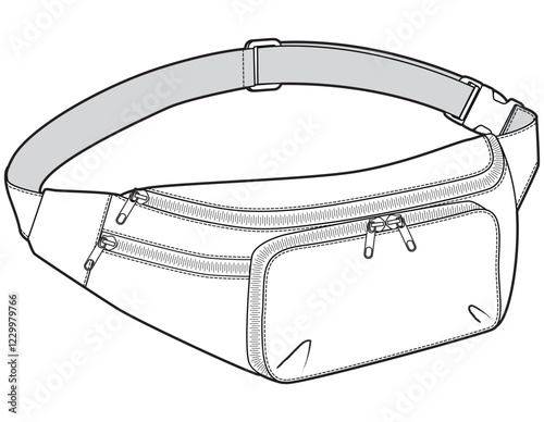 fanny pack flat sketch vector illustration technical cad drawing template
