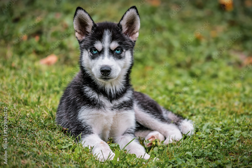 Portrait of cute blue eyed husky puppy Portrait of cute blue eyed husky puppy