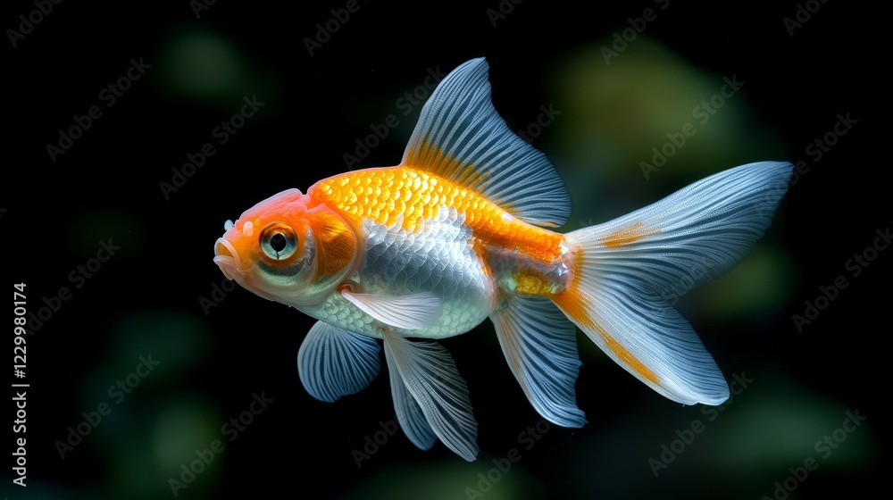 Swimming goldfish displaying vibrant colors in an underwater world aquarium environment close-up view marine life concept Swimming goldfish displaying vibrant colors in an underwater world aquarium environment close-up view marine life concept