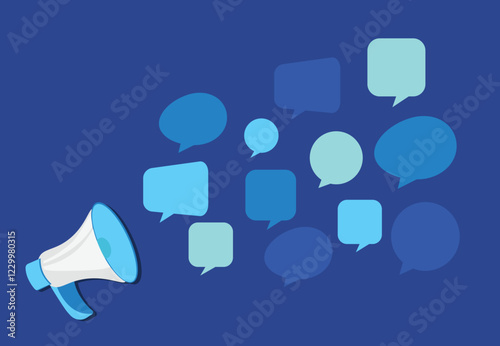 Megaphone loudspeaker and speech bubbles. Concept of marketing or advertisement