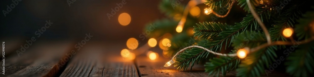 Twinkling fairy lights on a wooden Christmas tree, festive, fairy Twinkling fairy lights on a wooden Christmas tree, festive, fairy