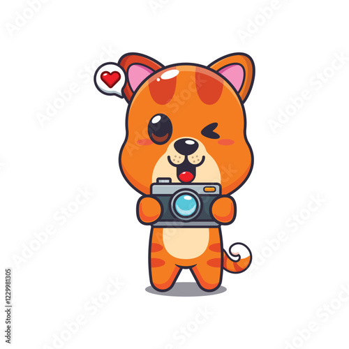 cat mascot cartoon character vector illustration with camera.