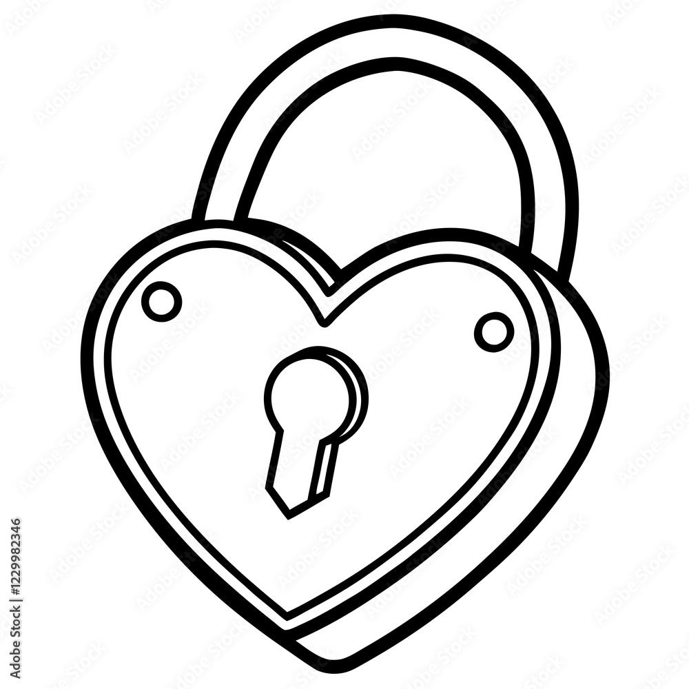  Heart Lock Symbol Line Art Vector