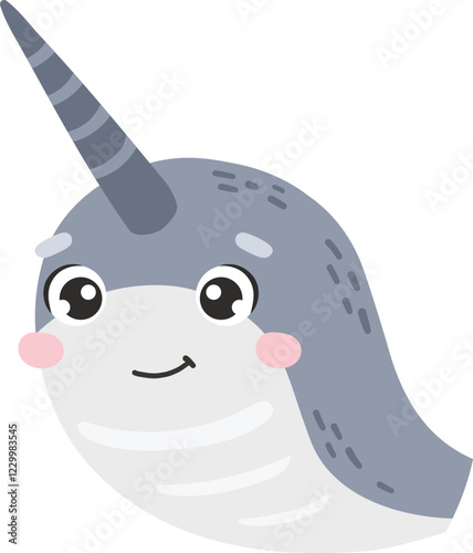 Polar narwhal animal isolated, cute arctic animal, kids illustration, cartoon vector