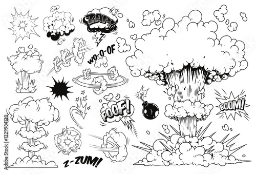Explosive comic-style illustrations of blasts