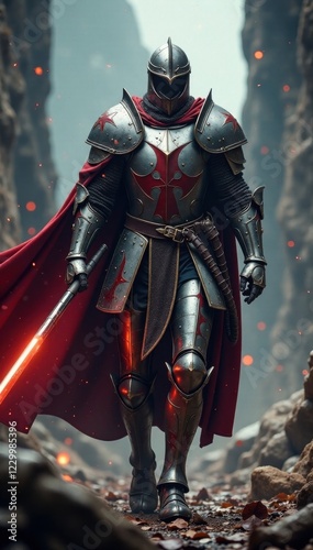 armored knight charges forward, armored helmet, dragon