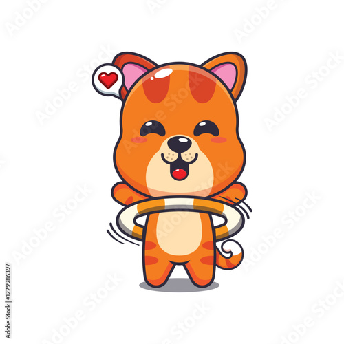 cat mascot cartoon character vector illustration playing hula hoop.