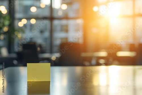 Wallpaper Mural Blank Yellow Sticky Note on Modern Office Desk Sunlit Workspace Empty Reminder Torontodigital.ca