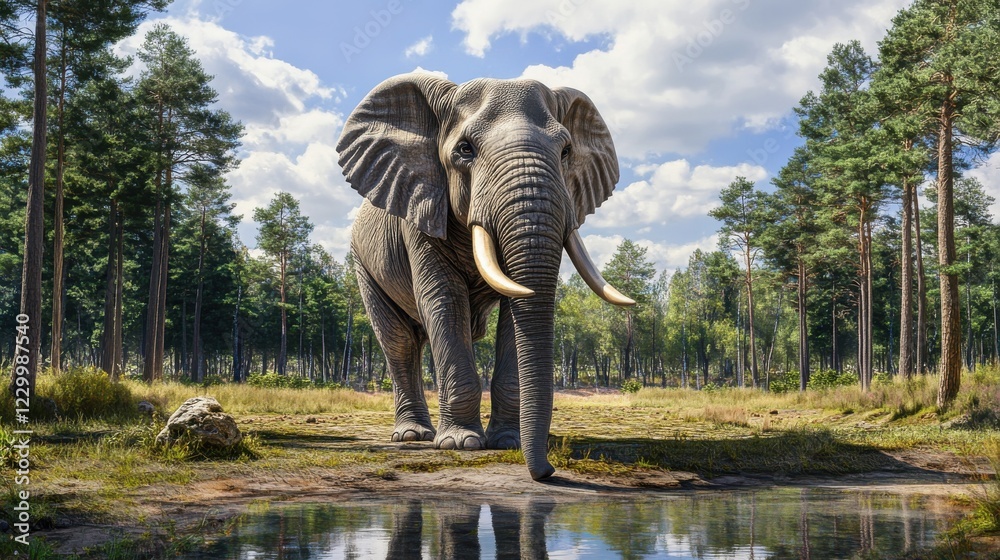 Fototapeta premium Majestic Elephant in a Serene Forest by the Water