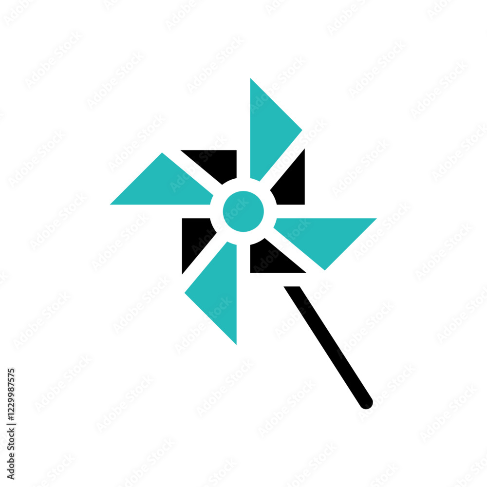 Turquoise and Black Pinwheel on a White Background Turquoise and Black Pinwheel on a White Background