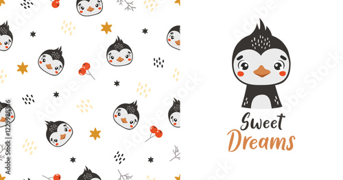 Polar animals pattern, cute arctic animals, kids pattern, polar vector, cartoon, seamless pattern