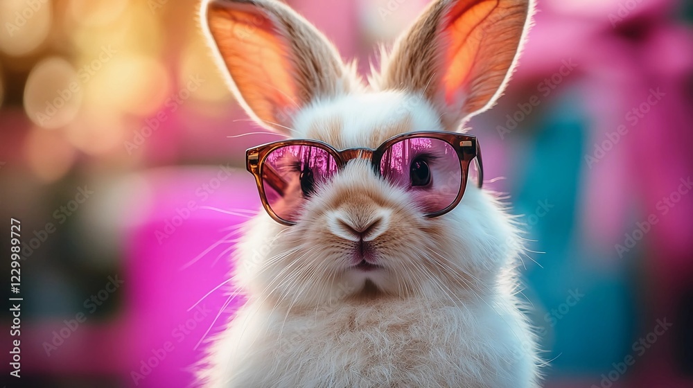 Cute rabbit wearing stylish sunglasses in a colorful outdoor setting during sunny daytime Cute rabbit wearing stylish sunglasses in a colorful outdoor setting during sunny daytime