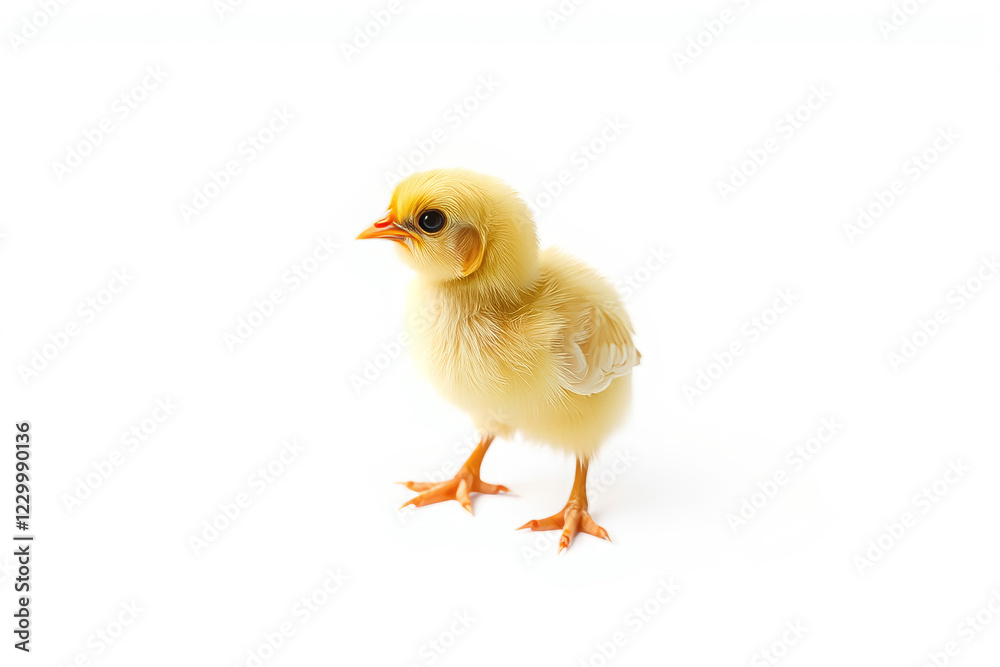 Obraz premium Adorable Little Yellow Chick Isolated on Clean White Background, Perfect for Easter, Spring, and Holiday Themes