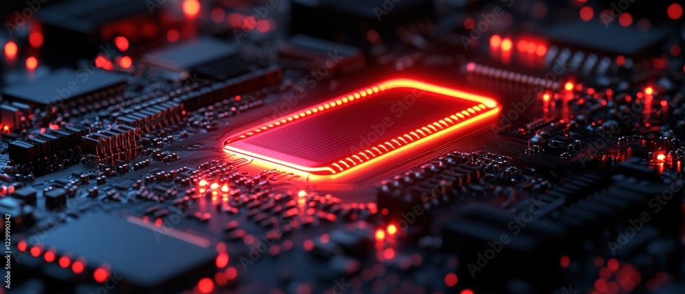 Obraz premium Close up view of a computer processor showcasing circuit design and intricate details of technology