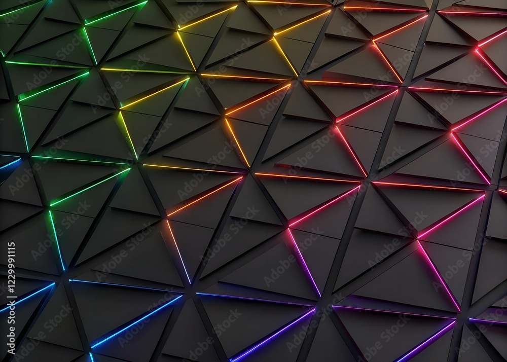 Abstract geometric polygonal background with multicolored glowing lights Abstract geometric polygonal background with multicolored glowing lights