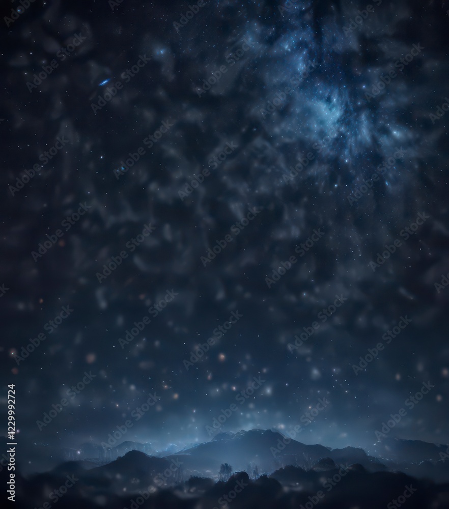 Obraz premium Dark blue night sky with glittering bokeh and starry lights, glitter, whimsical, sparkles