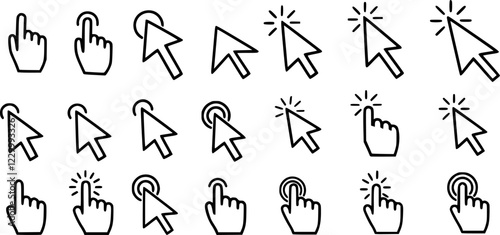 Pointer cursor computer mouse icon set. Finger cursor, arrow click sign. Vector illustration