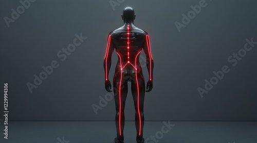 humanoid with glowing lines indicating data flow within the body 