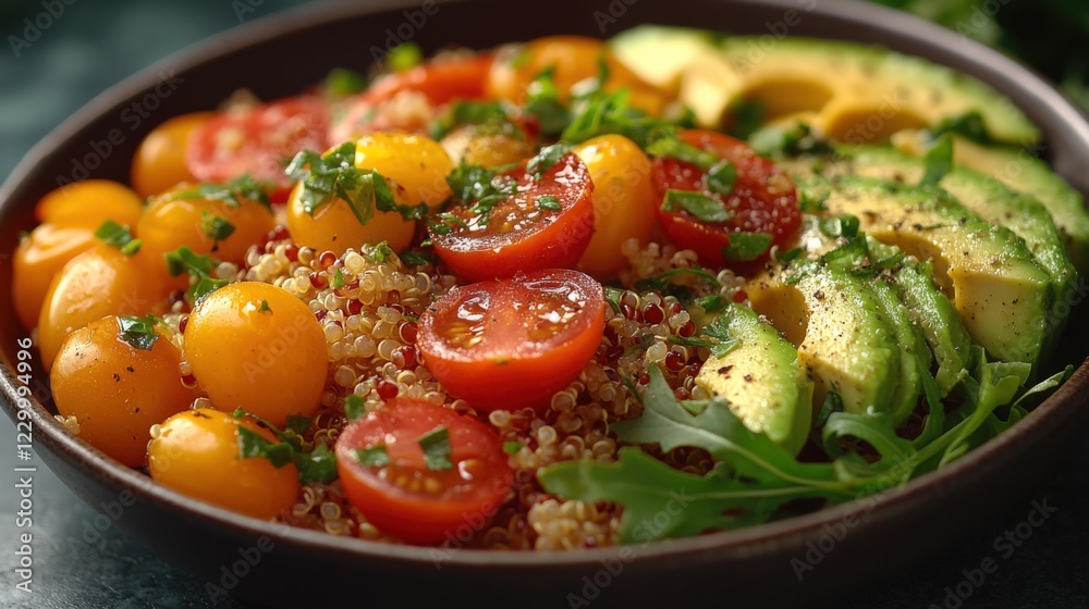 Fresh Quinoa Salad With Cherry Tomatoes and Avocado. Generative AI Fresh Quinoa Salad With Cherry Tomatoes and Avocado. Generative AI