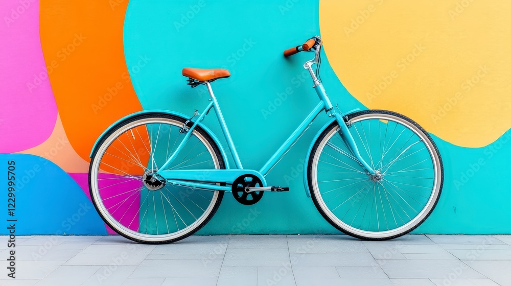 Fototapeta premium Colorful Background with Vintage Blue Bicycle in Urban Setting