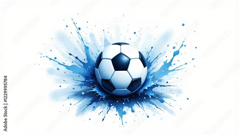 Fototapeta premium A vibrant soccer ball surrounded by a dynamic blue splash, perfect for sports lovers.