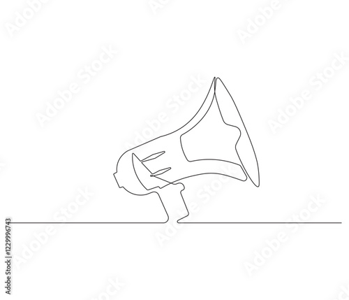 Public horn speaker in one continuous line drawing. Megaphone symbol of business and attention hire job. Speaker in simple linear style. Editable outline illustration