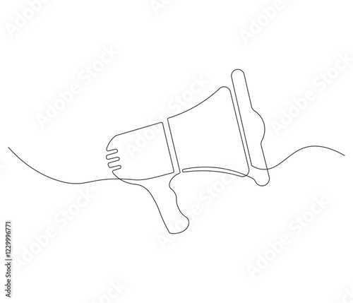 Public horn speaker in one continuous line drawing. Megaphone symbol of business and attention hire job. Speaker in simple linear style. Editable outline illustration