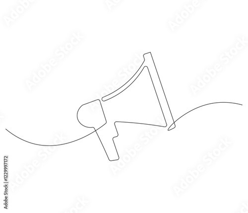 Public horn speaker in one continuous line drawing. Megaphone symbol of business and attention hire job. Speaker in simple linear style. Editable outline illustration