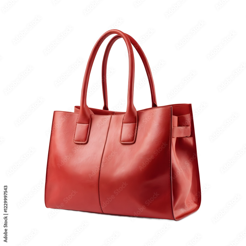 Stylish Red Leather Tote Bag Against a Transparent Background Stylish Red Leather Tote Bag Against a Transparent Background
