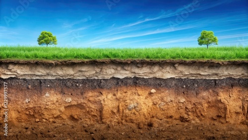 underground soil layer cross section with erosion, natural erosion process photo