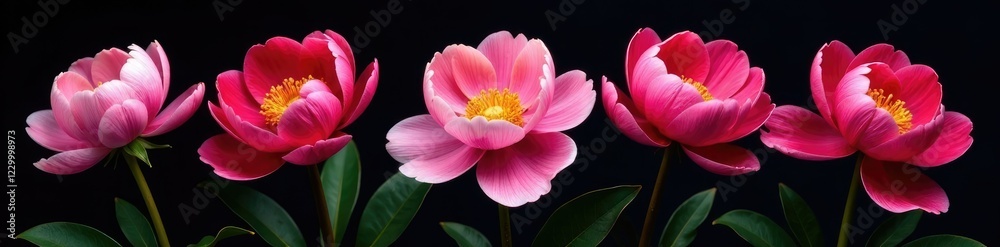 Colorful peony flowers isolated on dark background, pink, blossom, nature Colorful peony flowers isolated on dark background, pink, blossom, nature