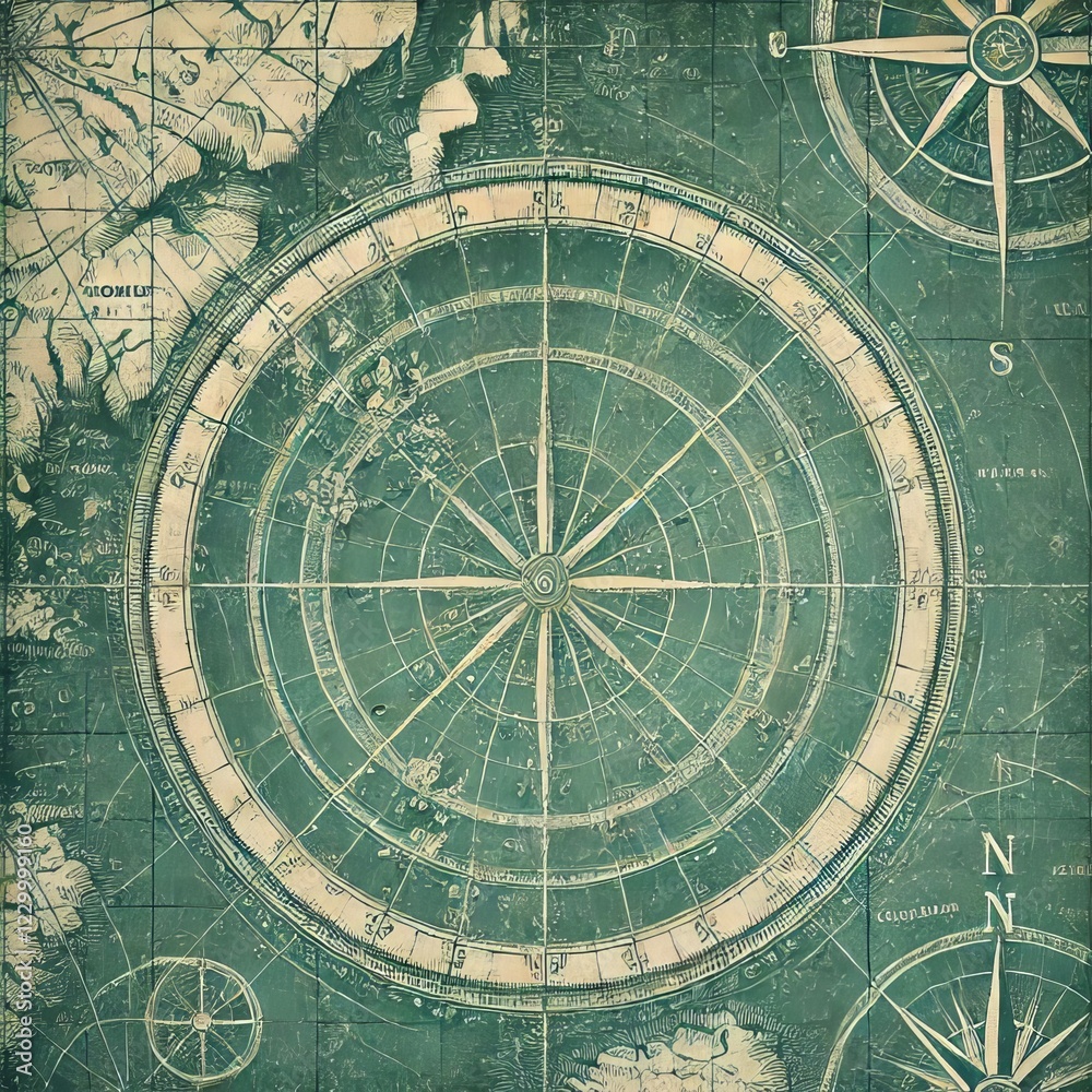Obraz premium Close-up view of a textured background resembling an antique nautical chart or map
