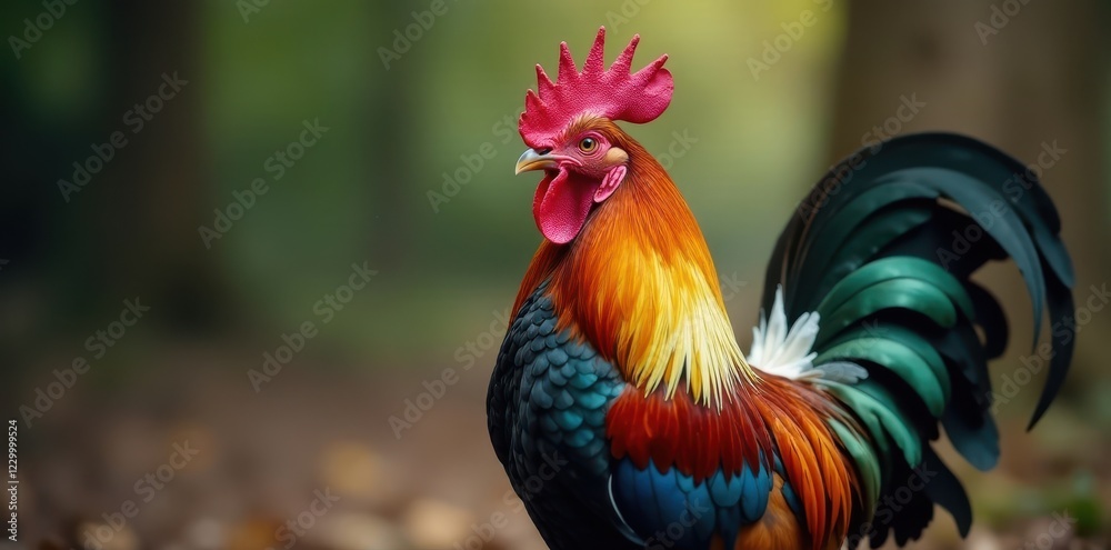 Proud rooster with vibrant plumage, sharp comb, rural, proud Proud rooster with vibrant plumage, sharp comb, rural, proud
