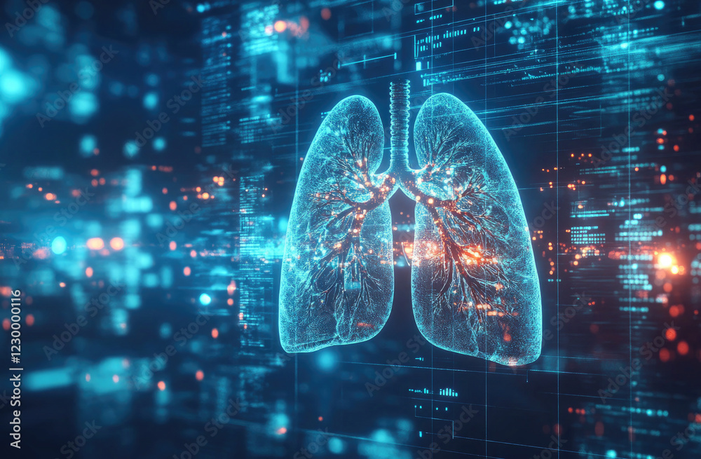 Obraz premium Futuristic Digital Visualization of Human Lungs and Respiratory System