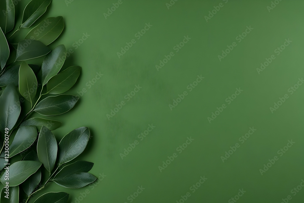 Green leaves border, flat lay, nature backdrop, eco design Green leaves border, flat lay, nature backdrop, eco design
