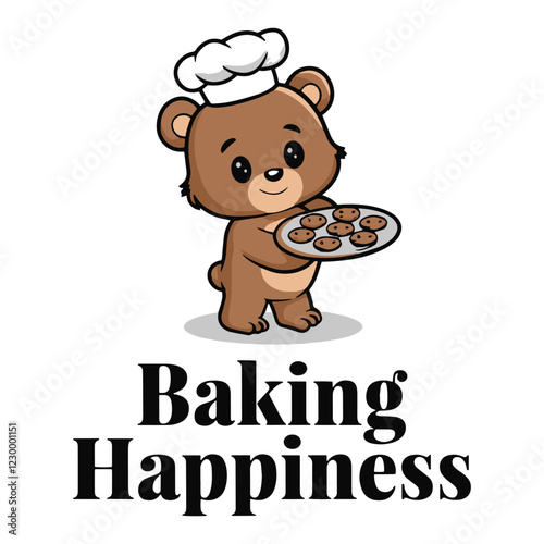 Baking Happiness T-Shirt Design Bear Baking Cookies 