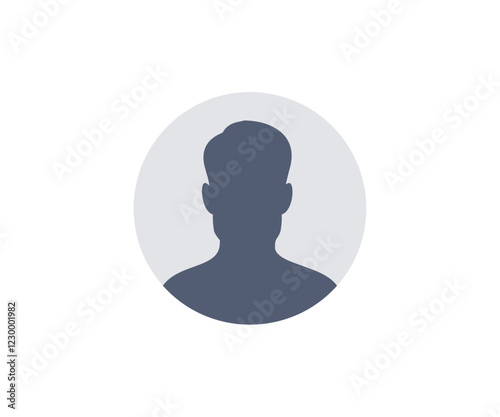 Male person silhouette icon. User member, People icon in flat style. Circle button with avatar photo silhouette vector design and illustration.

