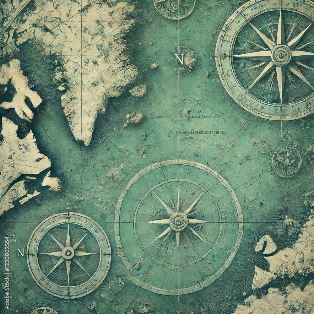 Fototapeta premium Close-up view of a textured background resembling an antique nautical chart or map 