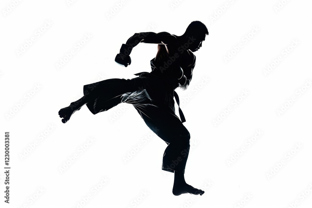 Obraz premium Silhouette of a Martial Artist in Action