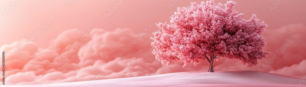 Fototapeta premium Surreal pink tree with fluffy cloudlike leaves