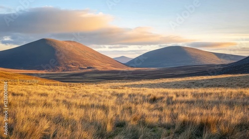Golden Grasslands Beneath Scottish Highland Mountains