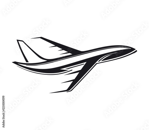 Aircraft, airplane, airline logo or label. Journey, air travel, airliner symbol. Vector illustration
