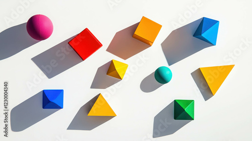 Free Download Assorted Geometric Shapes in Vibrant Colors with Shadows on a White Background - GFXLoad