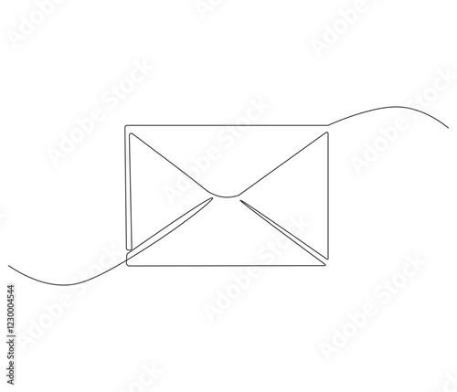 Paper envelope design. One continuous line drawing mail of paper. Symbol of business. Editable stroke. Doodle line illustration