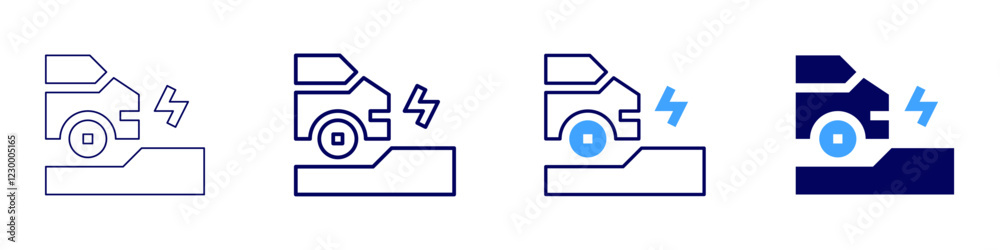 Electric car icon in 4 different styles. Thin Line, Line, Bold, and Bold Line. Duotone style. Editable stroke Electric car icon in 4 different styles. Thin Line, Line, Bold, and Bold Line. Duotone style. Editable stroke