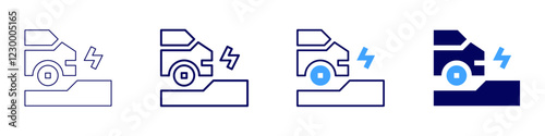 Electric car icon in 4 different styles. Thin Line, Line, Bold, and Bold Line. Duotone style. Editable stroke